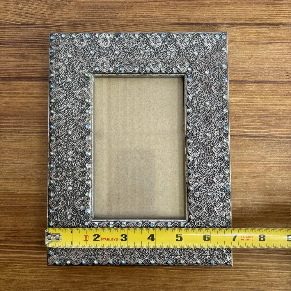 Pier 1 Imports Bronze Tone Rhinestone Embossed 5x7 Picture Frame Tabletop Decor